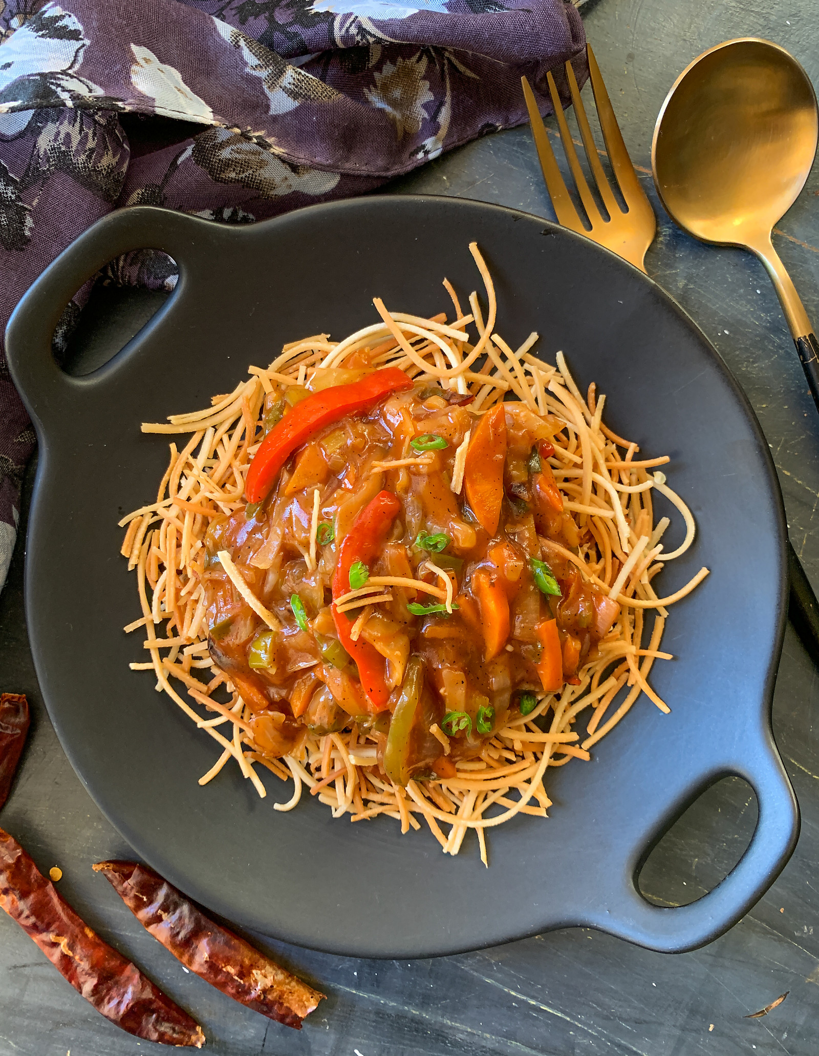 American Chop Suey Recipe - Crispy Noodles Topped With Sweet and Sour ...