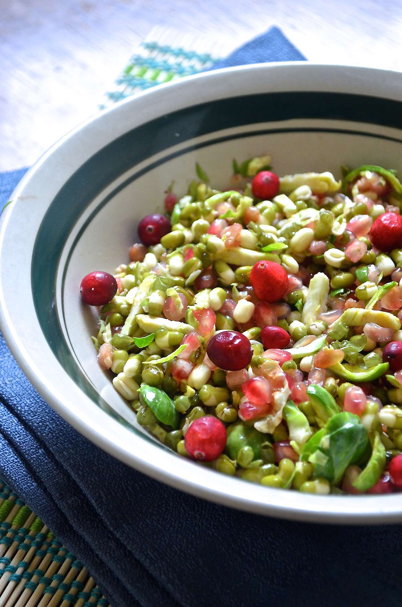 Mung Bean Sprouts Salad Recipe With Brussel Sprouts And Pomegranate By Archana S Kitchen