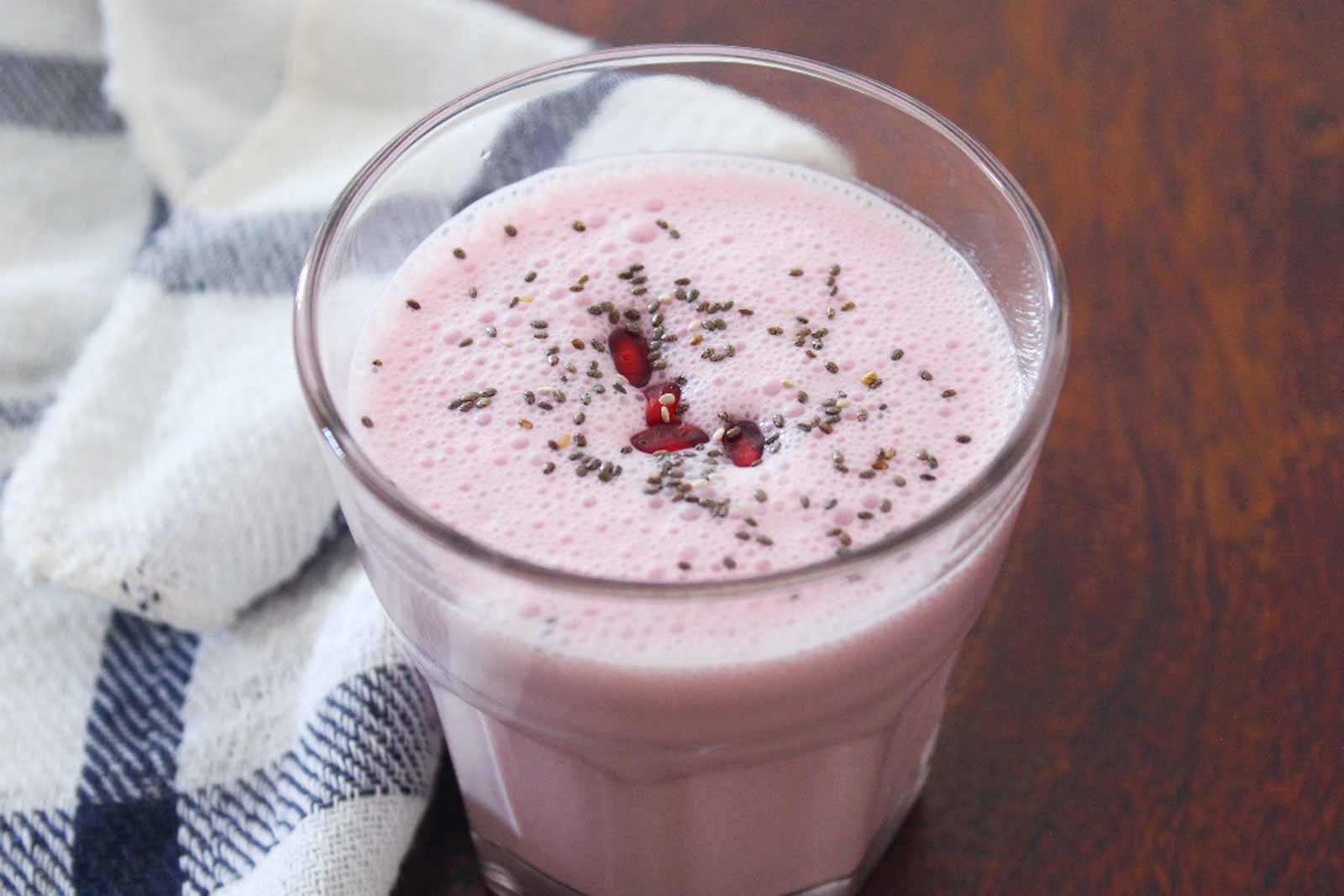 Pomegranate And Chia Seeds Yogurt Smoothie Recipe by Archana's Kitchen