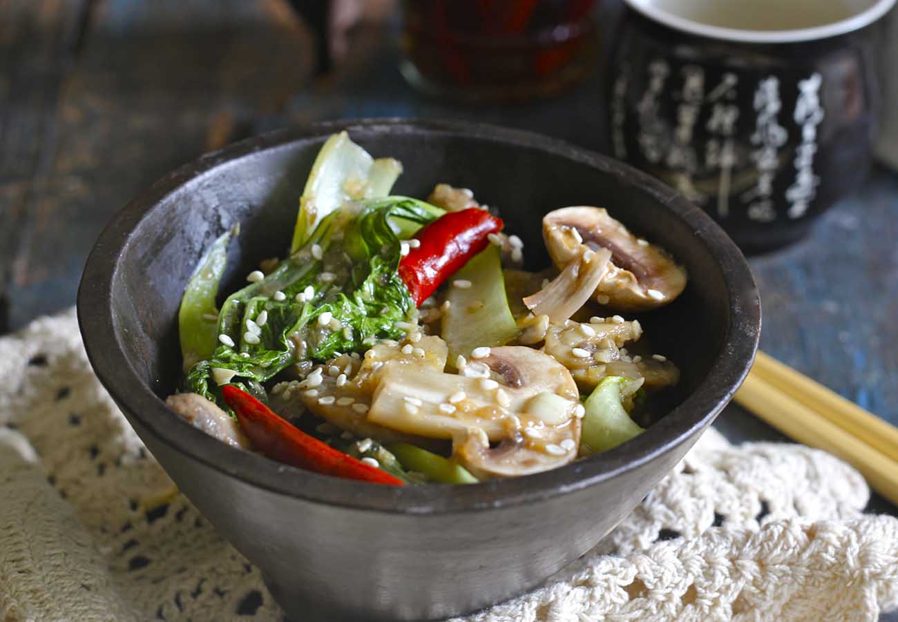 oven roasted bok choy and mushrooms