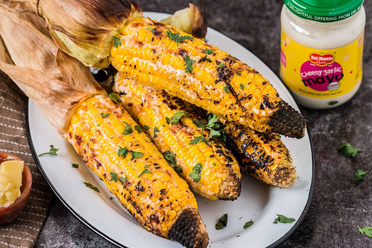 Mexican Grilled Corn Flavoured With Cheesy Garlic Mayo Recipe