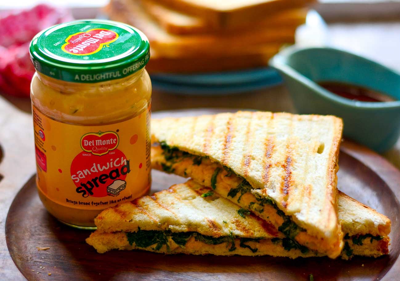 Spinach Corn Sandwich + Orange + Nuts - Indian Veggie Delight