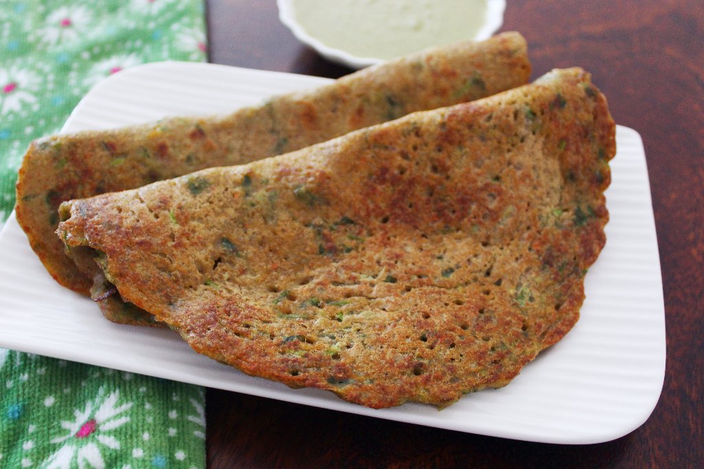 Foxtail Millet Paruppu Adai With Keerai Recipe - Foxtail Millet and Lentil Crepes with Spinach