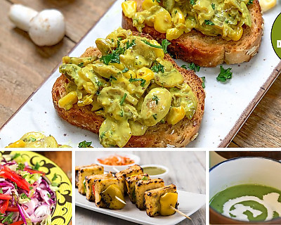 Healthy Dinner Idea: Cheesy Mushroom Corn Open Toast, Summer Salad, Quick Creamy Pea Soup, Grilled Pesto Paneer & More 